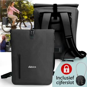 Waterdichte Fietstas + Laptop vak - Ebike Rugzak & Pakaftas 28L - Zwart